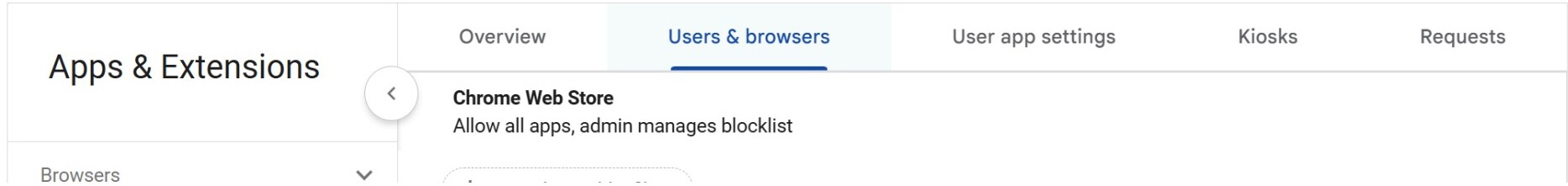 Apps & Extensions page with the Users & browsers tab highlighted